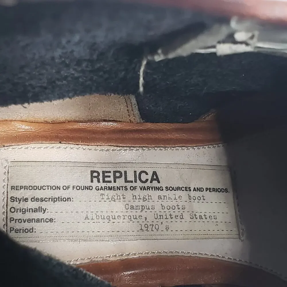 Maison Margiela Replica Campus Ankle Boots Womens 38.5 8 Brown Oil Spill Leather - Picture 5 of 16